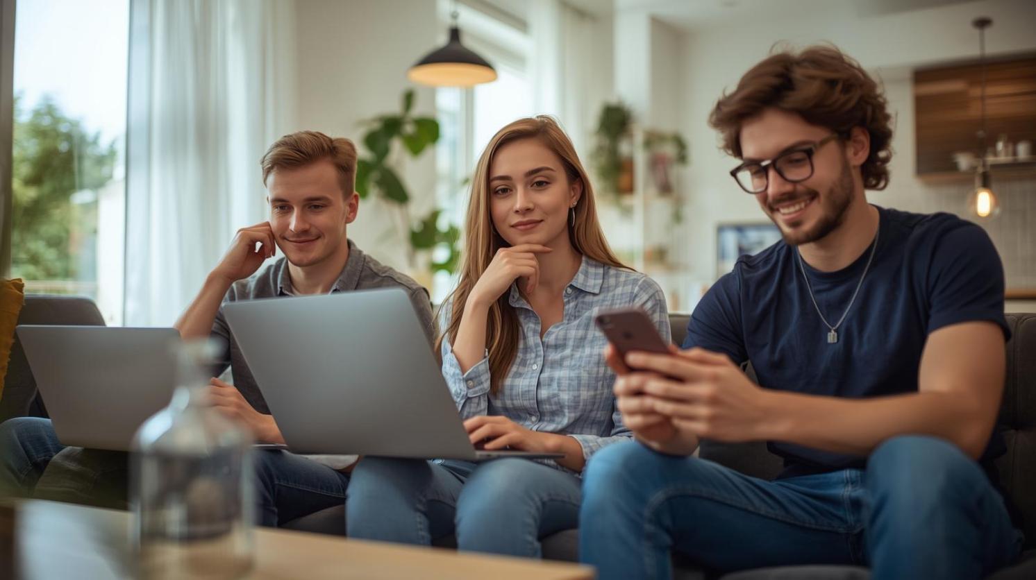 Gamers at home thoughtfully using devices, reflecting strategy, focus, and modern digital culture.
