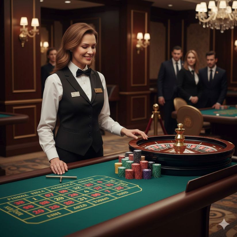 live dealer roulette table with high-limit chips